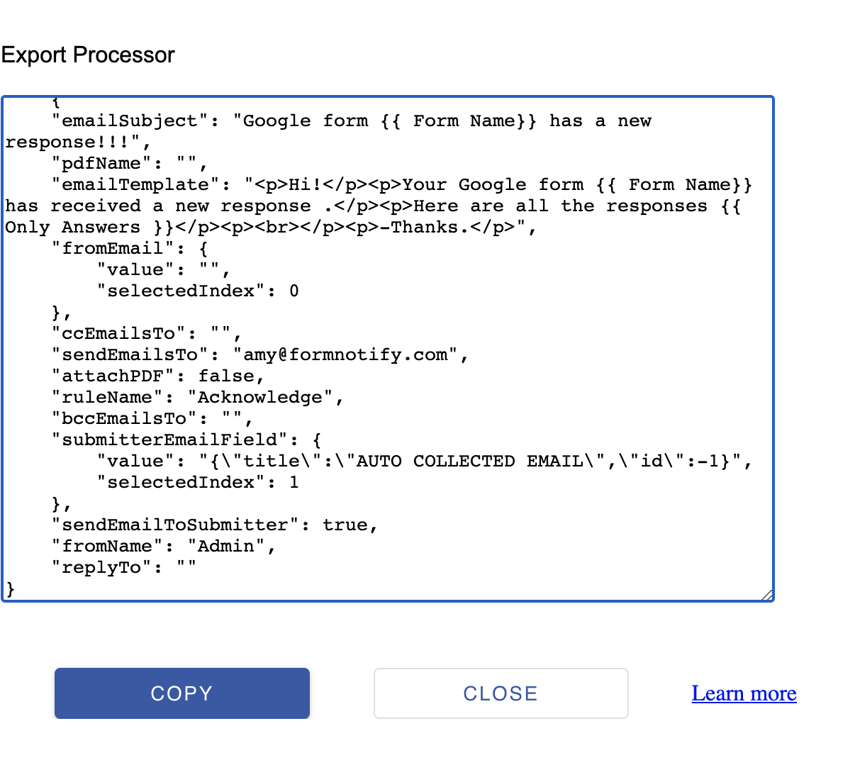 Export Processor Window